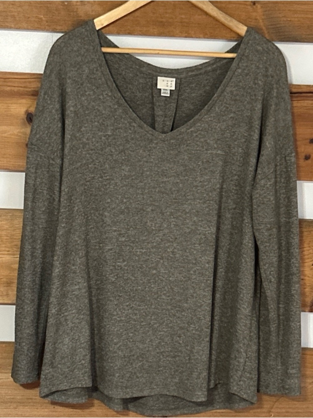 A New Day V Neck Lightweight Comfy Long Sleeve Pullover Heather Gray Sweater 2X